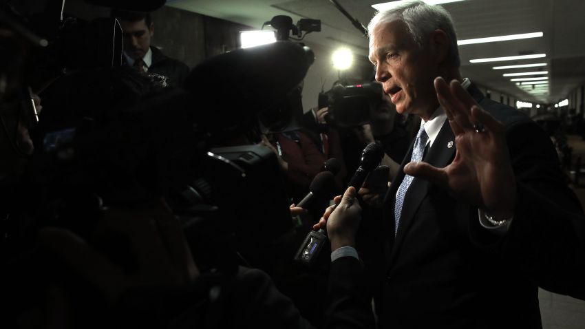 Sen. Ron Johnson (R-WI), chairman of the Homeland Security and Governmental Affairs Committee, answers questions from the press after attending a Senate Budget Committee hearing January 24, 2018 in Washington, DC. Johnson has said an informant has told Congress that a "secret society" exists within the FBI and has alleged "corruption at the highest levels of the FBI."