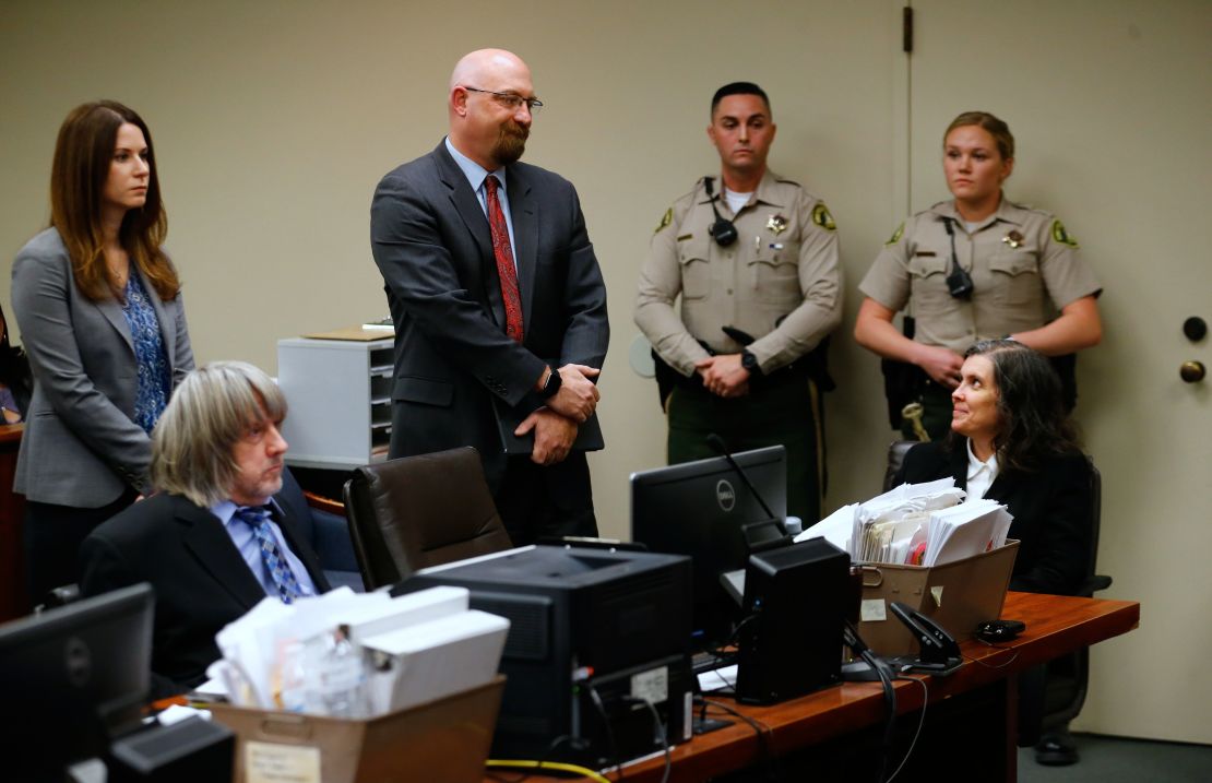 David and Louise Turpin, both seated, appear in court with their lawyers on January 24.