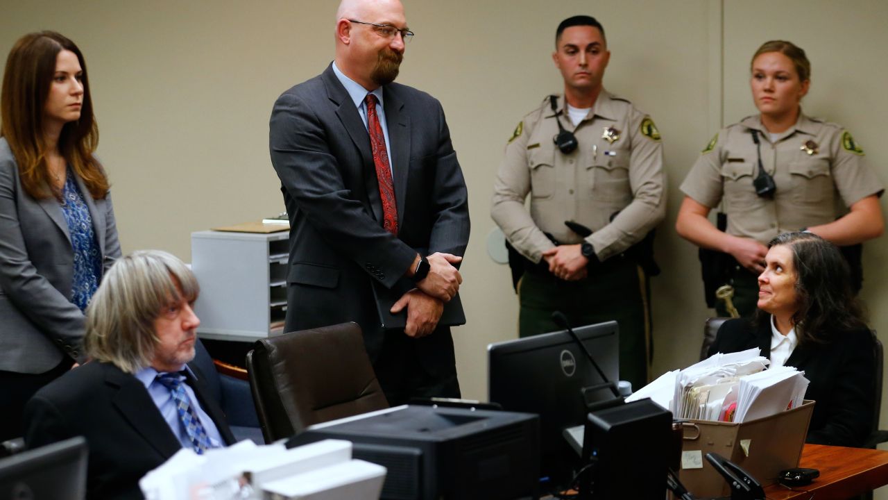 David and Louise Turpin, both seated, appear in court with their lawyers on January 24.