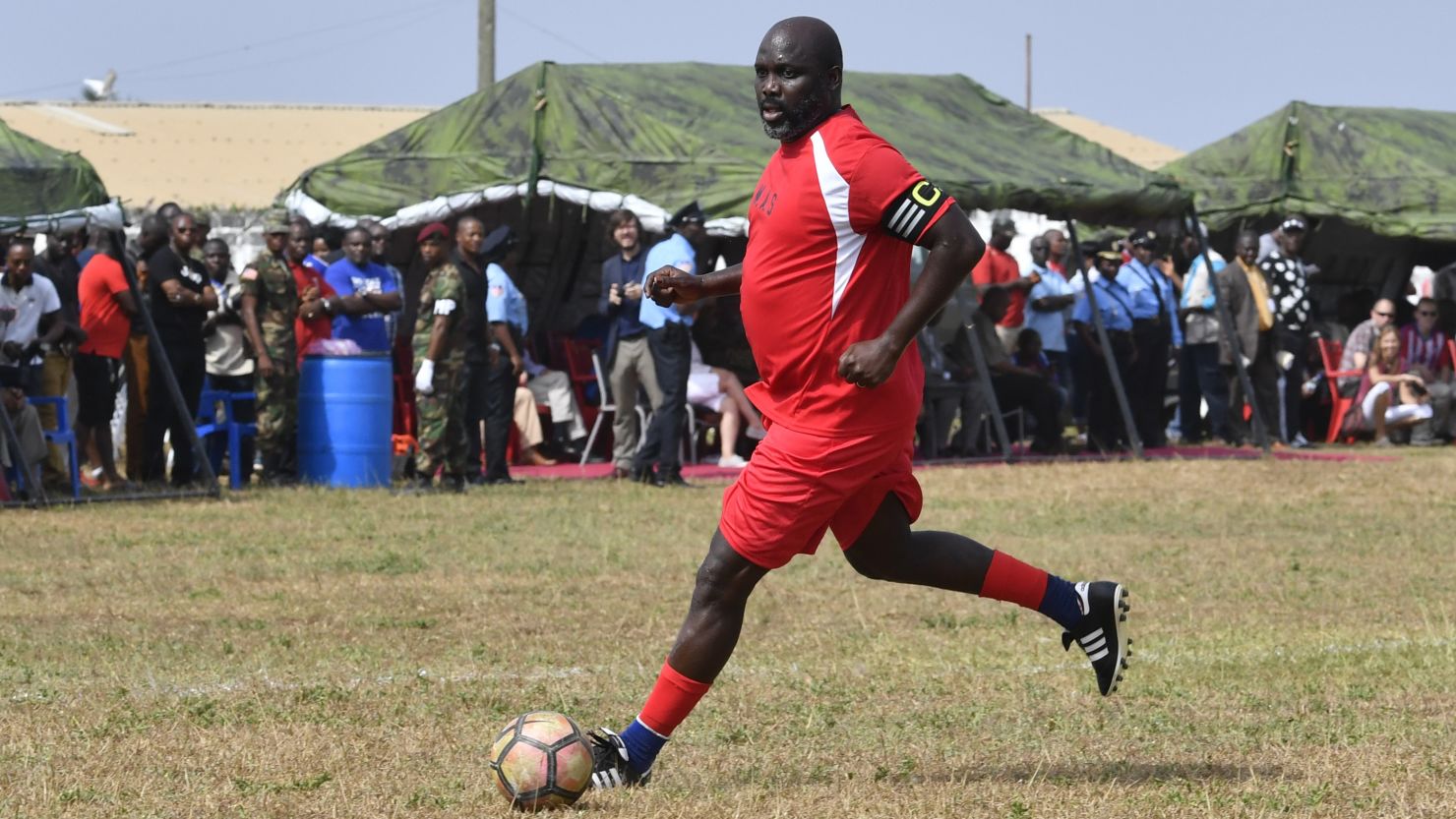 Liberia's president has dusted of his boots before. Here he is playing a friendly football match between Weah All Stars team and Armed Forces of Liberia team, two days ahead of his inauguration.