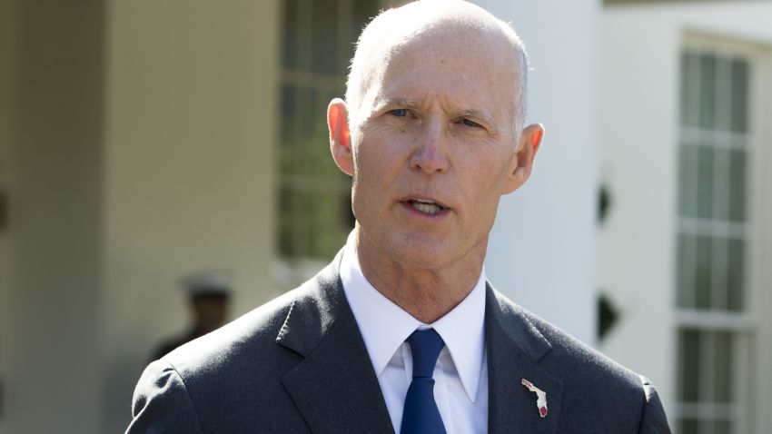 Florida Governor Rick Scott speaks to the media outside the West Wing of the White House in Washington, DC, on September 29, 2017, following a meeting with US President Donald Trump. / AFP PHOTO / SAUL LOEB        (Photo credit should read SAUL LOEB/AFP/Getty Images)