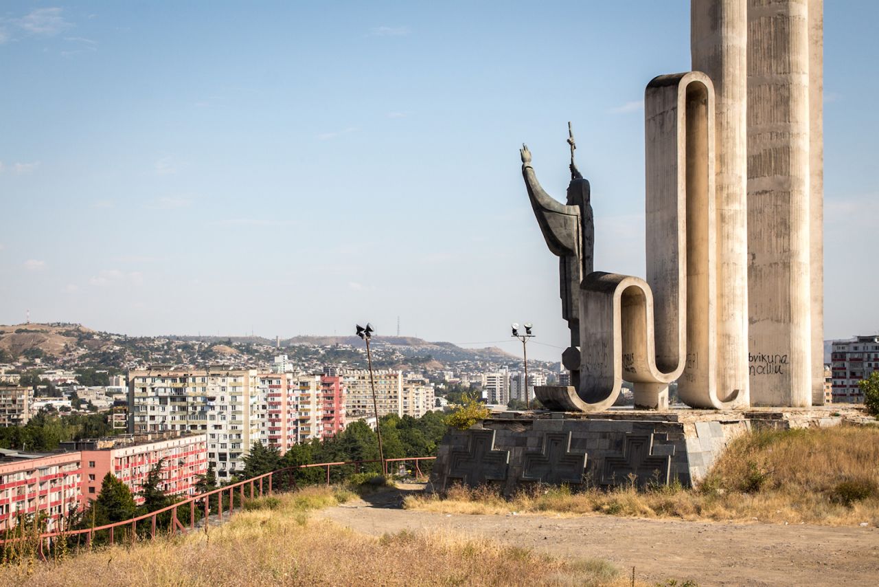 Monument to Saint Nino by Zurab Tsereteli (1988-1994) in Tbilisi. This prominent monument overlooking the capital depicts the preacher credited with bringing Christianity to Georgia in the fourth century.