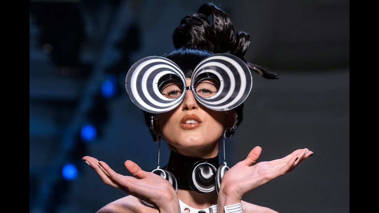 Model Anna Cleveland presents a creation from the Spring-Summer 2018 Haute Couture collection by designer Jean-Paul Gaultier during Fashion Week in Paris on Wednesday, January 24.