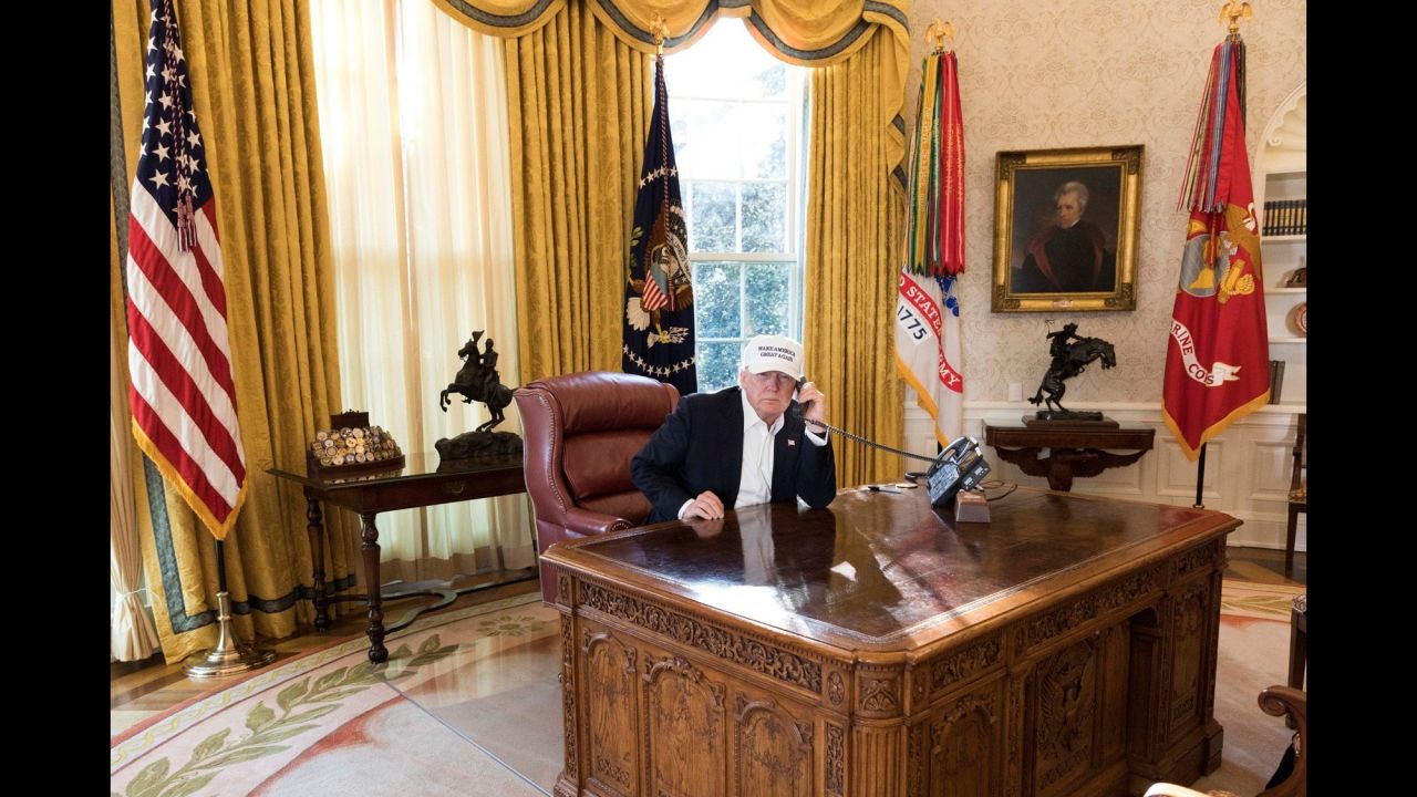 US President Donald Trump receives updates from Capitol Hill via phone about negotiations to end a government shutdown on Saturday, January 20. Trump <a href="https://www.cnn.com/2018/01/22/politics/senate-shutdown-vote-congress/index.html" target="_blank">signed a bill to end the government shutdown</a> two days later.