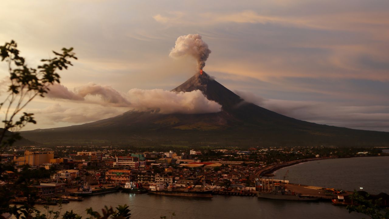 The Mayon volcano is seen in Albay province, Philippines, as it continues to erupt on Thursday, January 25. It is the most active volcano in the Philippines.