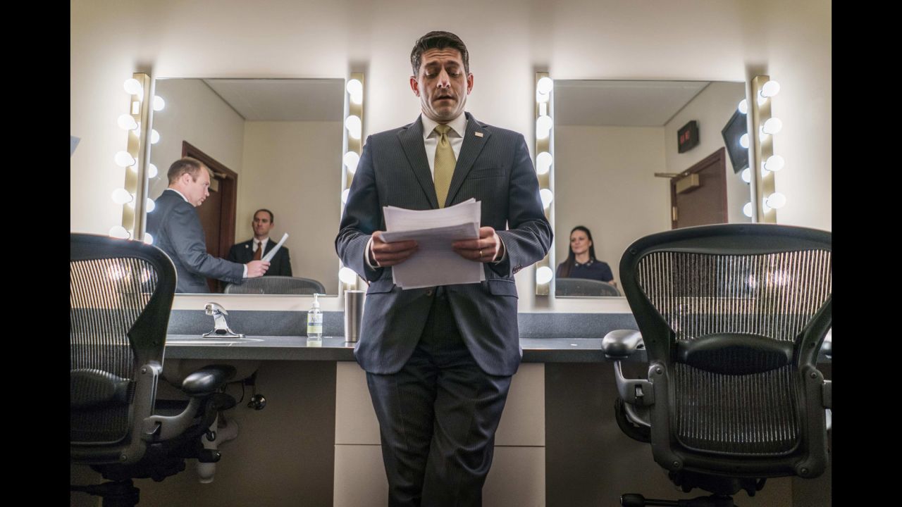 US Speaker of the House Paul Ryan, with a government shutdown looming, prepares for a press conference on Thursday, January 18. The government shut down after midnight on Saturday, January 20, after the US Senate failed to reach a federal government funding agreement.