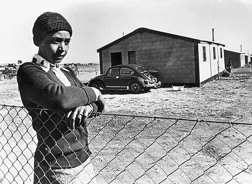 Madikizela-Mandela is pictured in 1977, during her exile in Brandfort, South Africa.