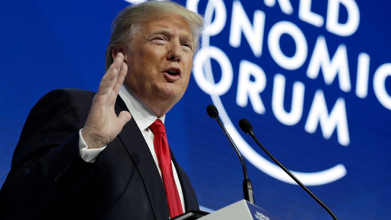 President Donald Trump delivers a speech to the World Economic Forum, Friday, Jan. 26, 2018, in Davos. (AP Photo/Evan Vucci)