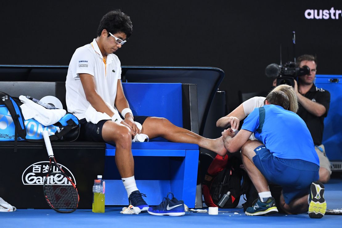 Hyeon Chung receives a medical timeout. 