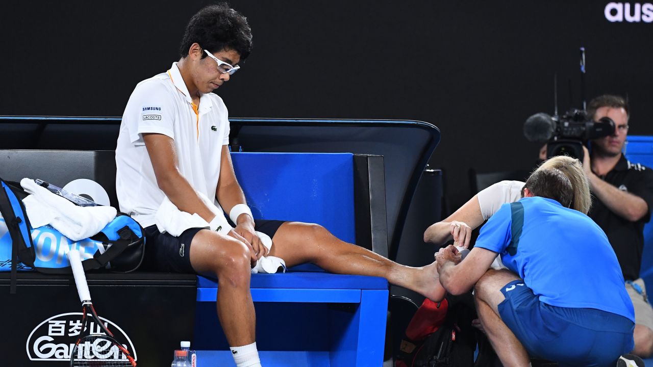 Hyeon Chung receives a medical timeout. 