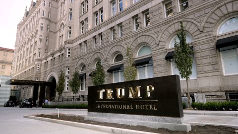 The Trump International Hotel on its first day of business September 12, 2016 in Washington, DC. The Trump Organization was granted a 60-year lease to the historic Old Post Office by the federal government before Trump announced his intent to run for president. The hotel has 263 luxury rooms, including the 6,300-square-foot 'Trump Townhouse' at $100,000 a night, with a five-night minimum.