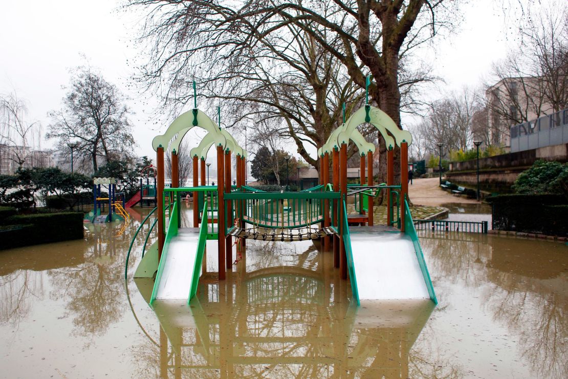 A children's playground in Paris is flooded alongside the Seine on Saturday.