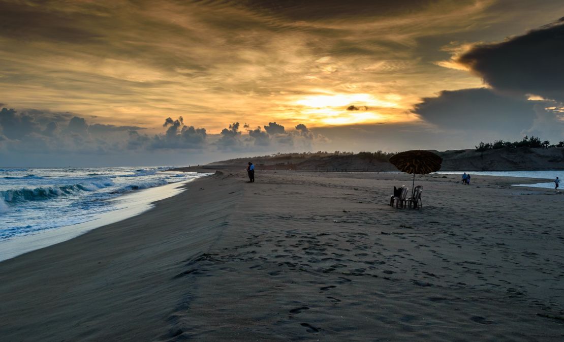 Sunset on Puri beach, known for its party atmosphere.