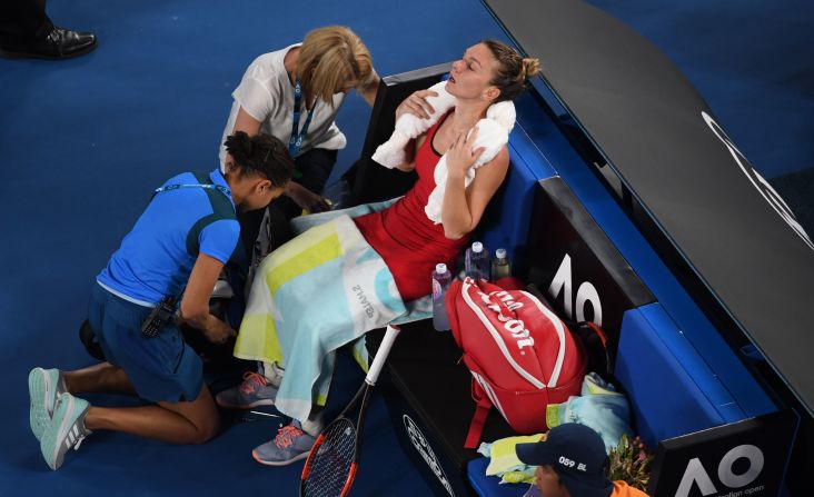 Halep needed a medical timeout in the second set but rebounded.