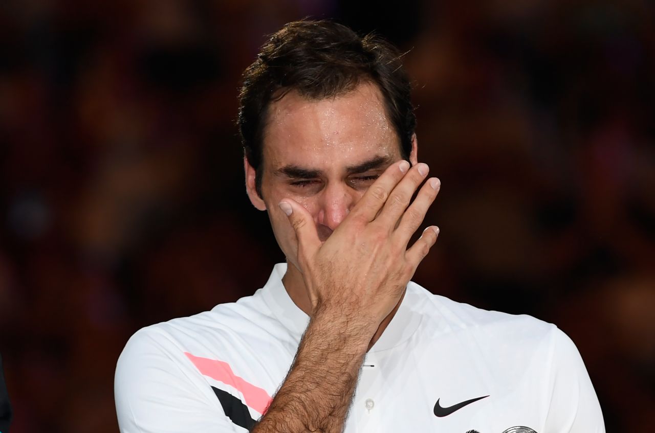 An emotional Federer wept during the trophy presentation. 