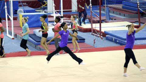 2012 Olympic all-around champion Gabby Douglas warms up at Karolyi Ranch in 2015. Douglas said she was one of the gymnasts abused by Larry Nassar.