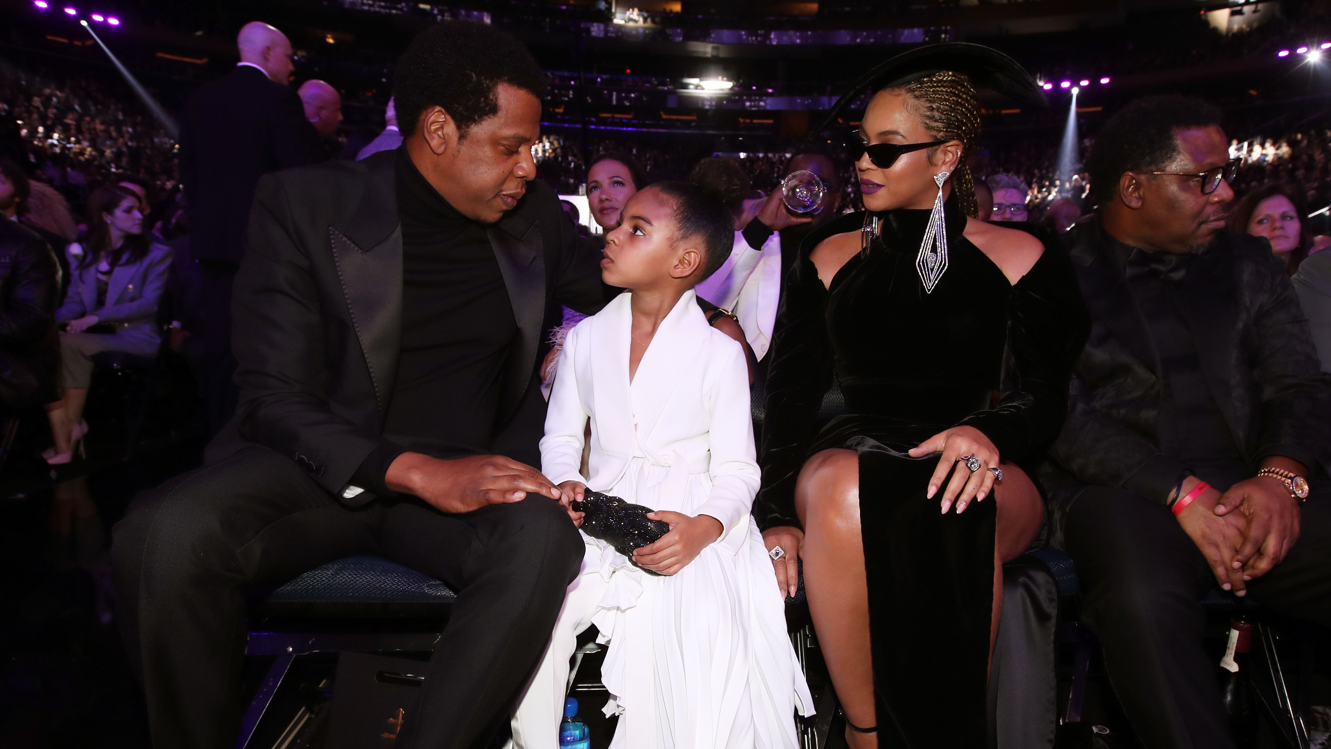 NEW YORK, NY - JANUARY 28:  Recording artist Jay-Z, Blue Ivy Carter and Beyonce attend the 60th Annual GRAMMY Awards at Madison Square Garden on January 28, 2018 in New York City.  (Photo by Christopher Polk/Getty Images for NARAS)