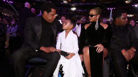 NEW YORK, NY - JANUARY 28: Recording artist Jay-Z, Blue Ivy Carter and Beyonce attend the 60th Annual GRAMMY Awards at Madison Square Garden on January 28, 2018 in New York City. (Photo by Christopher Polk/Getty Images for NARAS)