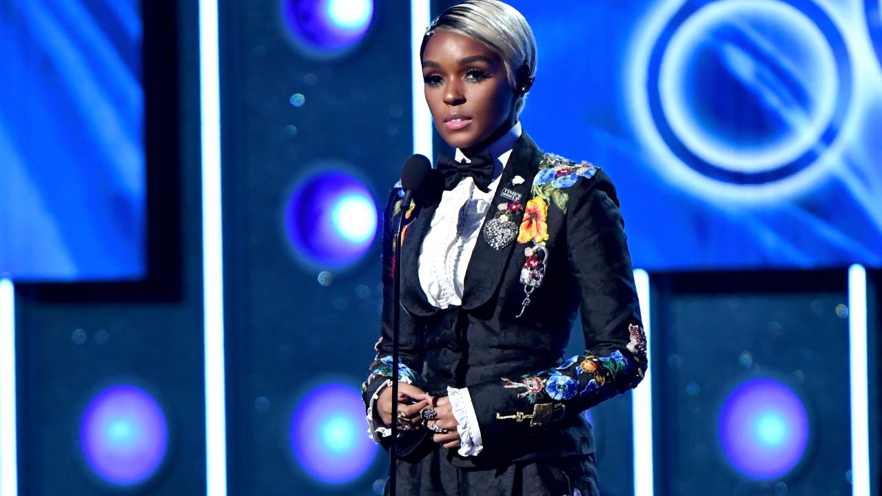 Janelle Monae speaks onstage during the 60th Annual GRAMMY Awards.