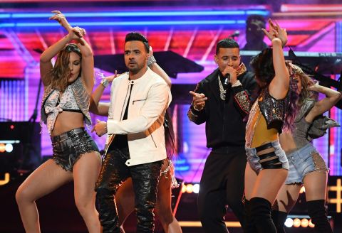 Luis Fonsi and Daddy Yankee are joined by dancers for their hit song "Despacito."