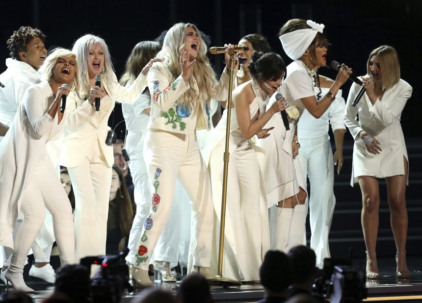 Kesha performs "Praying" as she is backed up by singers including Bebe Rexha, Cyndi Lauper, Camila Cabello, Andra Day and Julia Michaels.