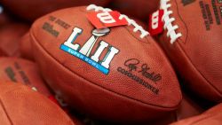 Official balls for the NFL Super Bowl LII football game are seen at the Wilson Sporting Goods Co. in Ada, Ohio, Monday, Jan. 22, 2018. The New England Patriots will play the Philadelphia Eagles in the Super Bowl on Feb. 4, in Minneapolis, Minn. (AP Photo/Rick Osentoski)