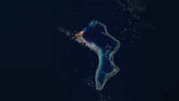 A heatmap from Strava of Diego Garcia, the atoll in the Indian Ocean that houses a US military facility.
