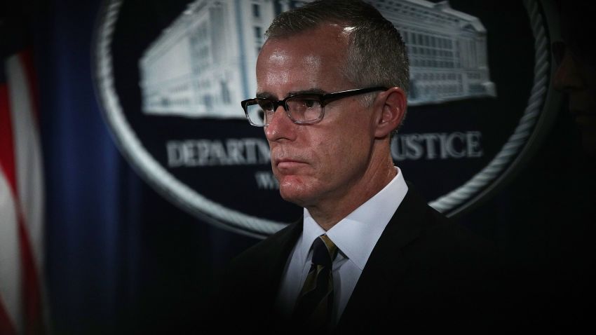 WASHINGTON, DC - JULY 13:  Acting FBI Director Andrew McCabe listens during a news conference to announce significant law enforcement actions July 13, 2017 at the Justice Department in Washington, DC. Attorney General Jeff Sessions held the news conference to announce the 2017 health care fraud takedown.  (Alex Wong/Getty Images)