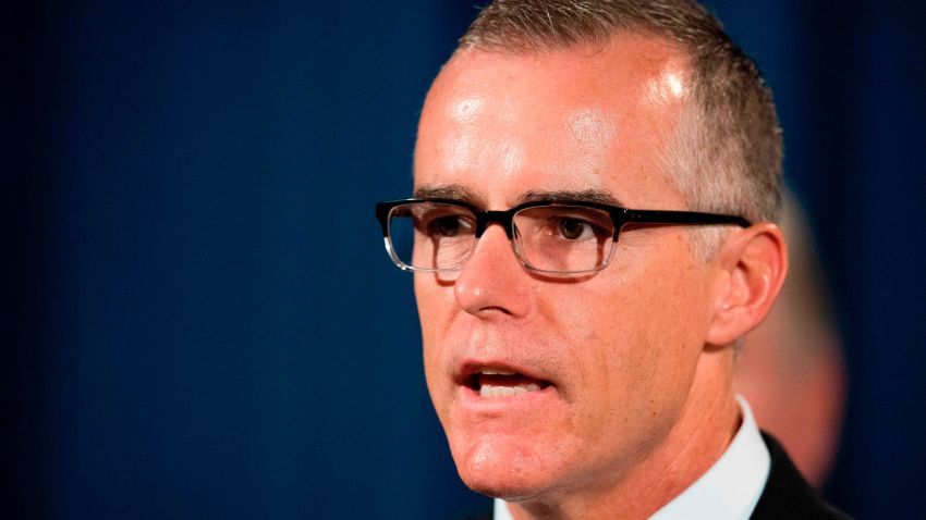 Acting Director of the Federal Bureau of Investigation (FBI) Andrew McCabe speaks during a press conference at the US Department of Justice in Washington, DC, on July 13, 2017.