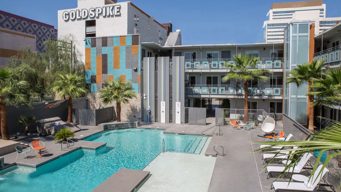 <strong>Oasis at Gold Spike: </strong>This early-1960s motel was converted into a boutique hotel and reopened in 2014. It's one of two towers at the Gold Spike, a 1970s-era casino that now doubles as a romper room for grownups, complete with shuffleboard, four-foot-tall Jenga games, and pinball.  The outdoor pool is often used for photo shoots. 