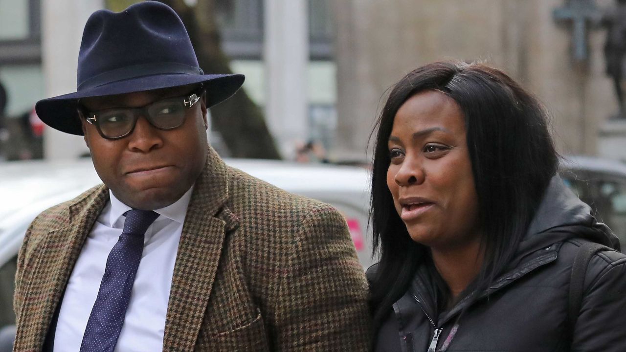 The parents of baby Isaiah Haastrup, Lanre Haastrup, left, and Takesha Thomas outside the High Court in London at an earlier hearing.