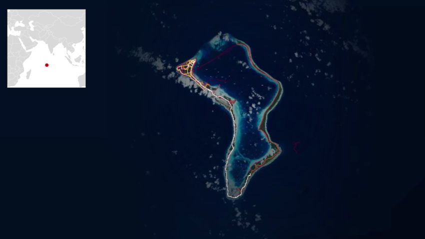 A heatmap from Strava of Diego Garcia, the atoll in the Indian Ocean that houses a US military facility.