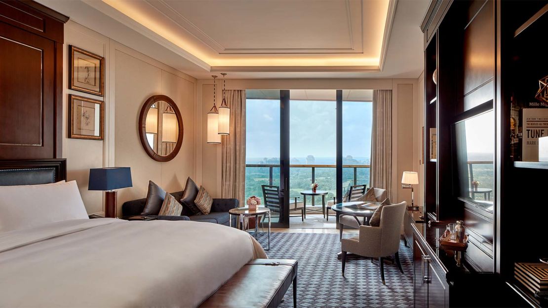 A bedroom at the Ritz-Carlton, Haikou. 