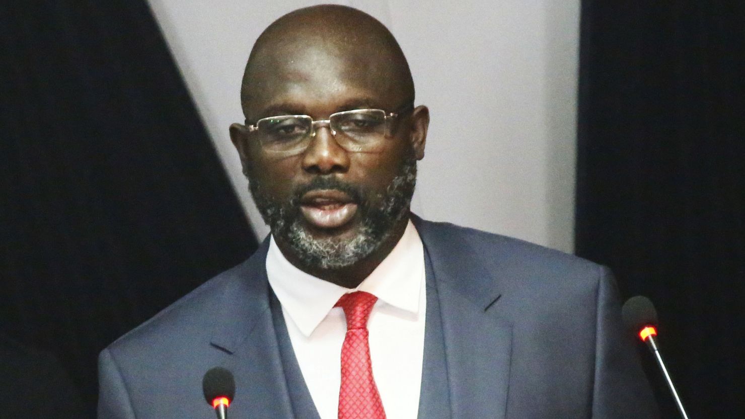 Liberian President George Weah gives his State of the Republic address in Monrovia on Monday.