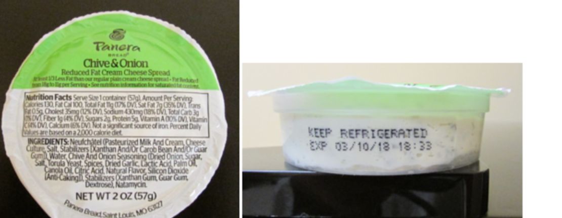 Panera Bread recalled cream cheese products with an expiration date on or before the second of April 2018.