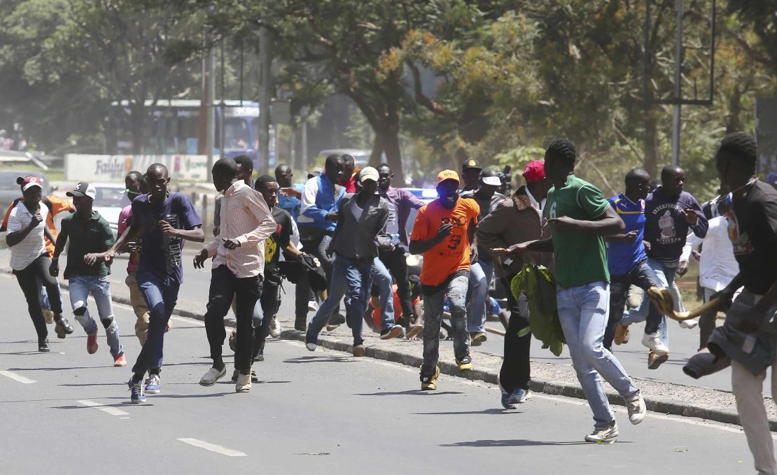 Police use tear gas to disrupt opposition supporters in Nairobi on Tuesday. 