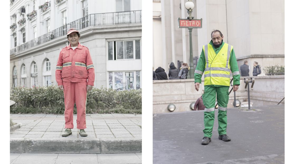 Prost wanted to compare the lives of the people living in these two, duplicate locations. Pictured here: Left -- cleaning staff in Tianducheng, China. Right -- cleaning staff in Paris.