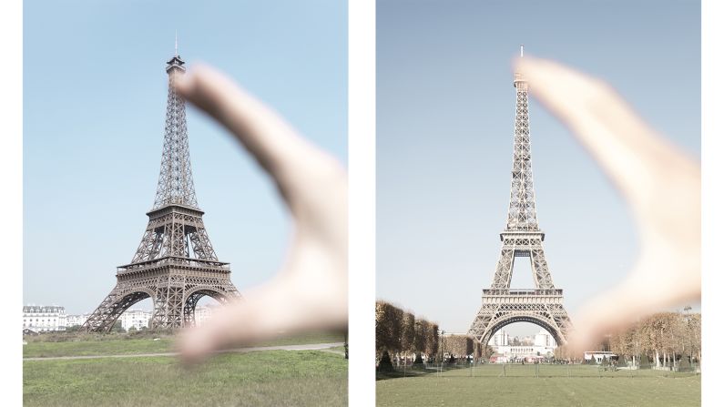 <strong>Paris power: </strong>The citizens of Tianducheng liked the Eiffel Tower, Prost found -- but overall, the Parisian elements of the town didn't affect their daily lives. <em>Pictured here: Left -- Eiffel Tower fingers in Tianducheng, China. Right -- Eiffel Tower fingers in Paris.</em>