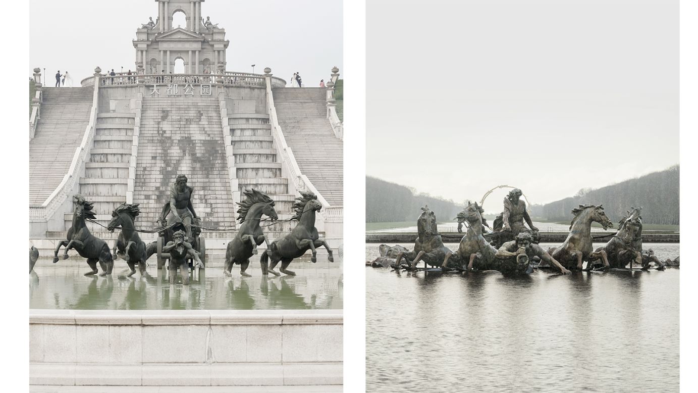 <strong>Ordinary lives: </strong>"What I quite liked in the end is, the place is made by the people living in the place," says Prost. "To me, what I saw there, was people just living there as they would live anywhere else." <em>Pictured here: Left -- replica Versailles fountain in Tianducheng, China. Right -- Versailles fountain in Versailles.</em>