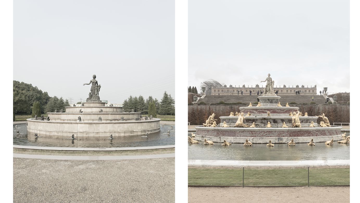 <strong>Excitement of travel</strong>: For Prost, this dreamlike feeling is part of traveling: "This phenomenon happens always when you travel, it's what makes the traveling somehow exciting," he says. <em>Pictured here: Left -- replica Latona Fountain, Tianducheng, China. Right --  Latona Fountain, Versailles.</em>