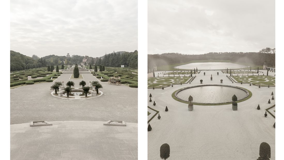 <strong>Multi-faceted recreation:</strong> Tianducheng is a large-scale recreation. There are three elements in this place. There is the Eiffel Tower, then there is the big Haussmann blocks and then there is a replica of Versailles Garden, explains Prost. <em>Pictured here: Left -- replica Versailles, Tianducheng, China. Right --  Versailles.</em>