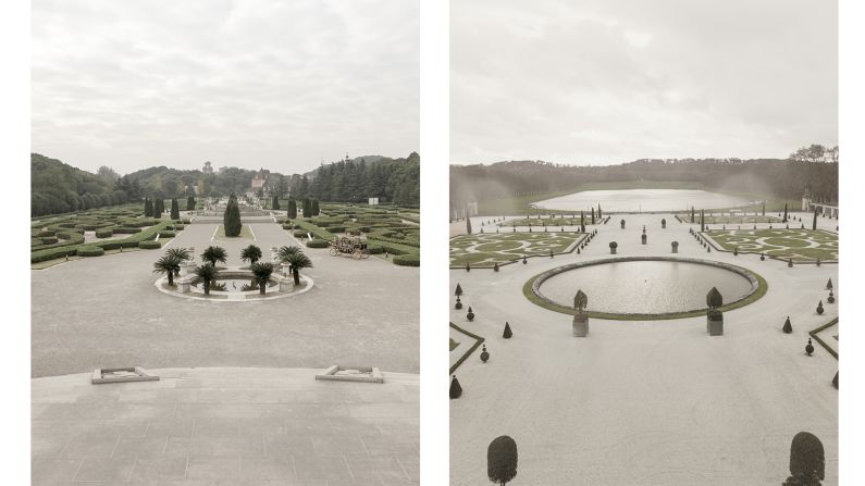 <strong>Multi-faceted recreation:</strong> Tianducheng is a large-scale recreation. "There are three elements in this place. There is the Eiffel Tower, then there is the big Haussmann blocks and then there is a replica of Versailles Garden," explains Prost. <em>Pictured here: Left -- replica Versailles, Tianducheng, China. Right --  Versailles.</em>