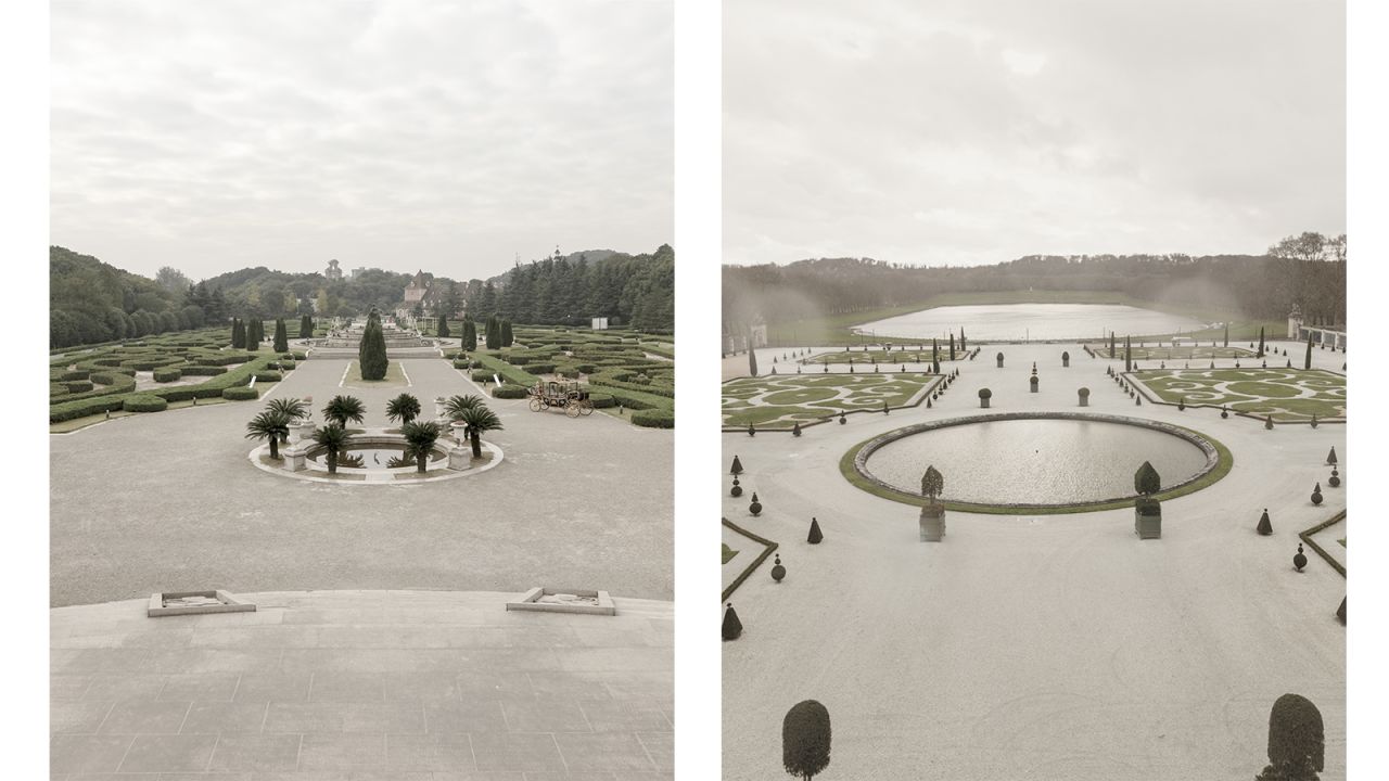 There are several places in China in which the architectural styles of European countries have been replicated. Pictured here: Left -- replica Versailles, Tianducheng, China. Right -- Versailles.
