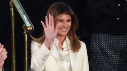 US First Lady Melania Trump waves as she arrives for the State of the Union address at the US Capitol in Washington, DC, on January 30, 2018. / AFP PHOTO / SAUL LOEB        (Photo credit should read SAUL LOEB/AFP/Getty Images)
