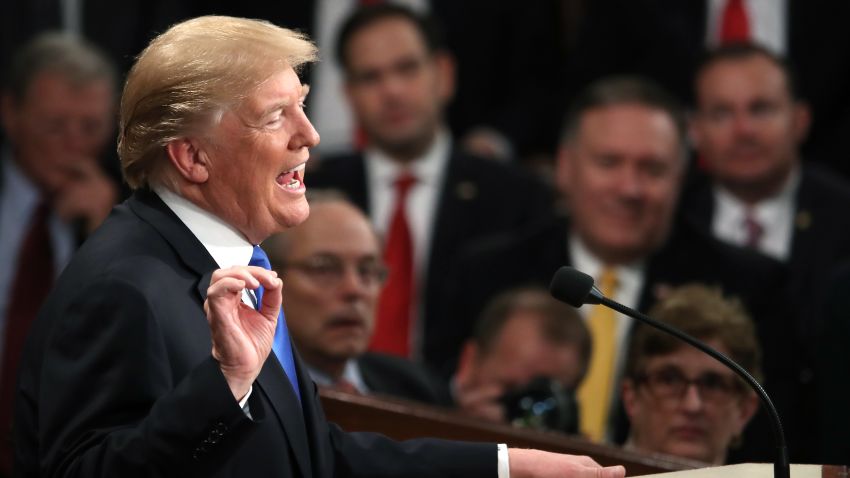 WASHINGTON, DC - JANUARY 30: U.S. President Donald J. Trump delivers the State of the Union address in the chamber of the U.S. House of Representatives January 30, 2018 in Washington, DC. This is the first State of the Union address given by U.S. President Donald Trump and his second joint-session address to Congress. (Photo by Mark Wilson/Getty Images)