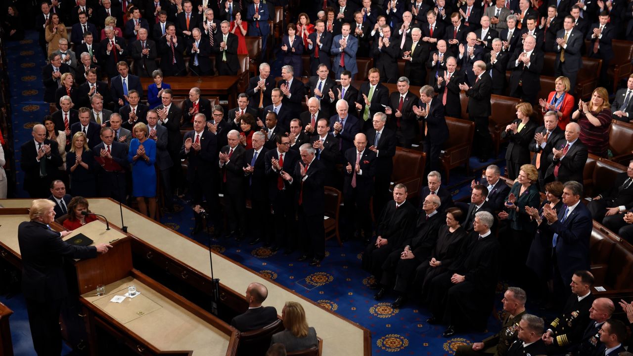 US President Donald Trump delivers the State of the Union address at the US Capitol in Washington, DC, on January 30, 2018.
 / AFP PHOTO / SAUL LOEB        (Photo credit should read SAUL LOEB/AFP/Getty Images)