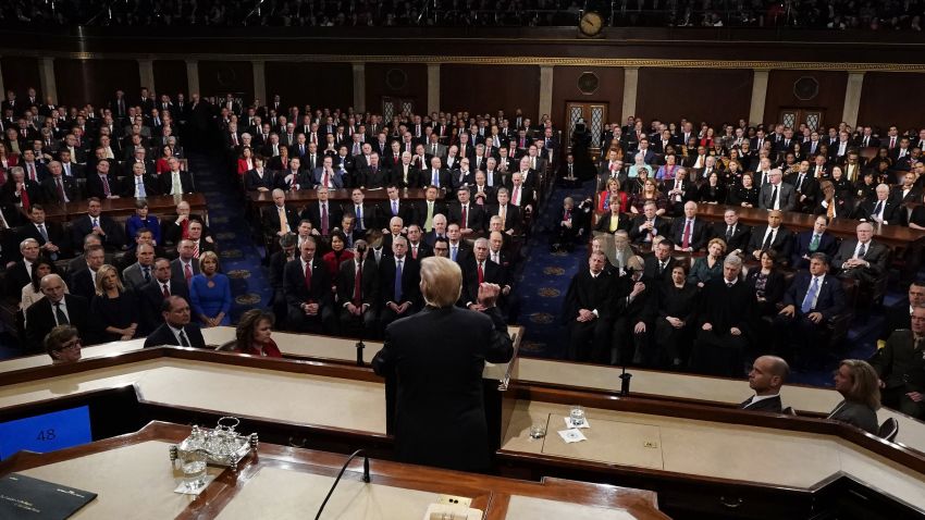 WASHINGTON, DC - JANUARY 30:  U.S. President Donald Trump delivers his State of the Union address to a joint session of the U.S. Congress on Capitol Hill January 30, 2018 in Washington, DC.  DC. This is the first State of the Union address for the president and his second joint-session address to Congress.   (Photo by Jim Bourg-Pool/Getty Images)
