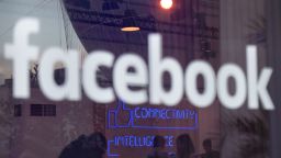 This file photo taken on February 24, 2016 shows the "Facebook"-logo pictured on the sidelines of a press preview of the so-called "Facebook Innovation Hub" in Berlin.