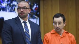 Jan. 31, 2018; Charlotte , MI, USA; Larry Nassar appears in Judge Janice Cunningham's courtroom with his attorney Matt Newburg during the first day of victim impact statements in Eaton County Circuit Court where Nassar is expected to be sentenced on three counts of sexual assault some time next week. Mandatory Credit: Matthew Dae Smith/Lansing State Journal via USA TODAY NETWORK/Sipa USA