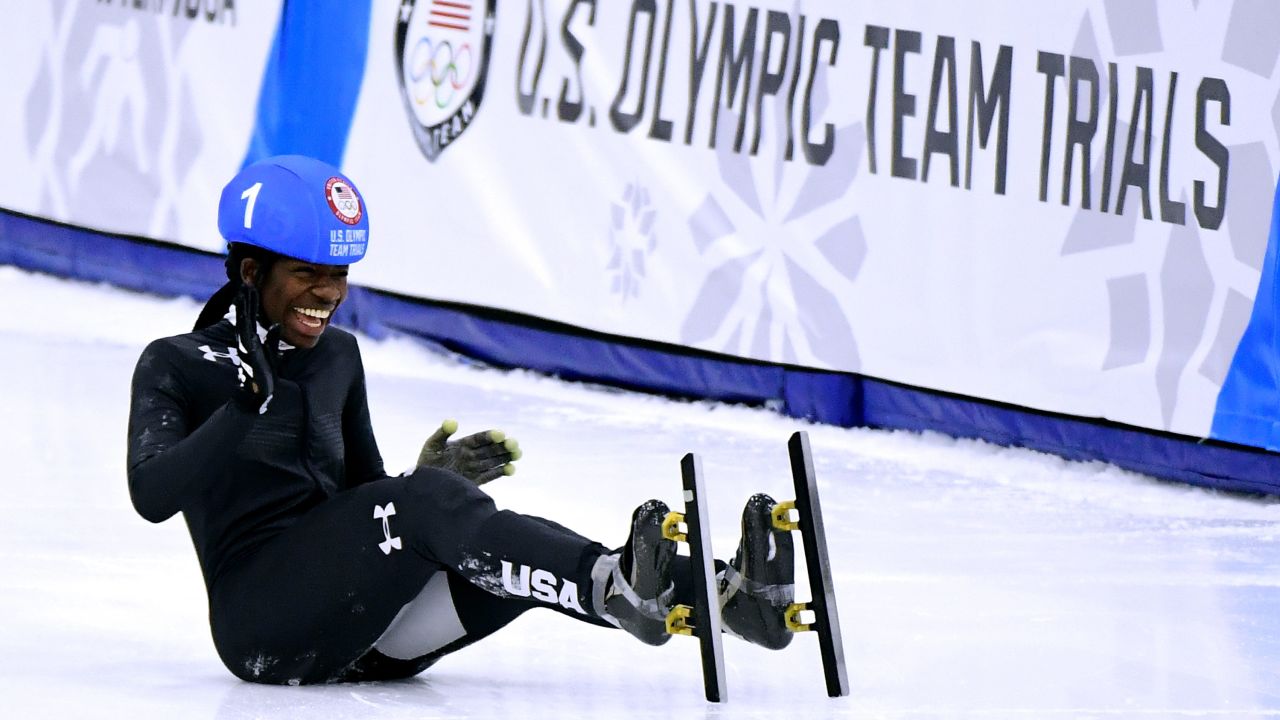 Maame took a tumble while celebrating her win in the 500 at Olympic trials. 